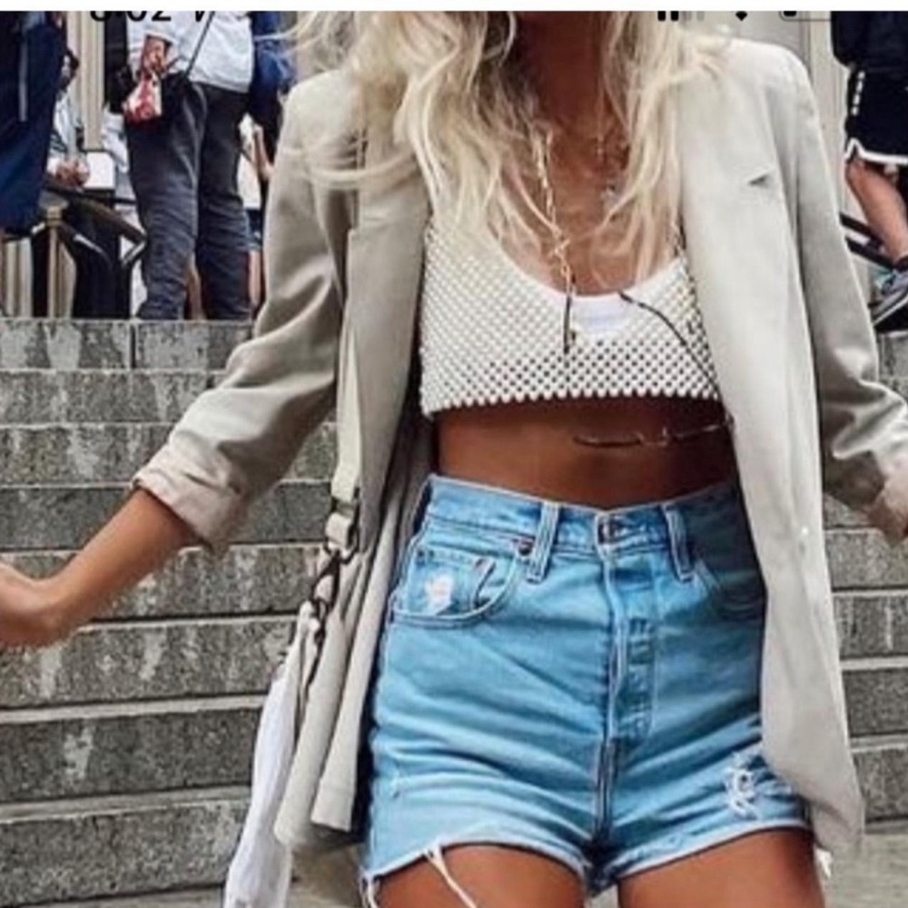 Zara Faux Pearl Crop Top NWOT